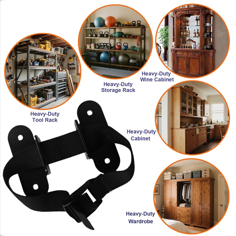 OKETHERMO Store 1000 lbs. Furniture Anchors, Anti Tip Straps for Furniture, Heavy Duty Safety Wall Anchors for Bookshelves, Dressers, Counters & Cabinets, Black - Image 4